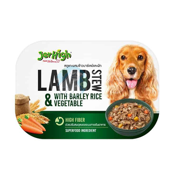 کنسرو سگ طعم بره و برنج و سبزیجات 200 گرمی Jerhigh